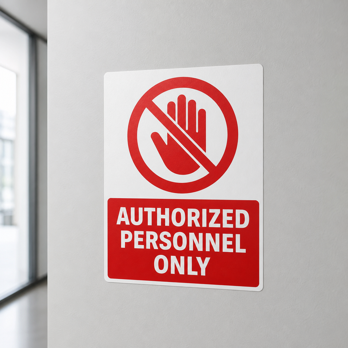 Authorized Personnel Only peel-and-stick vinyl sign installed on a wall