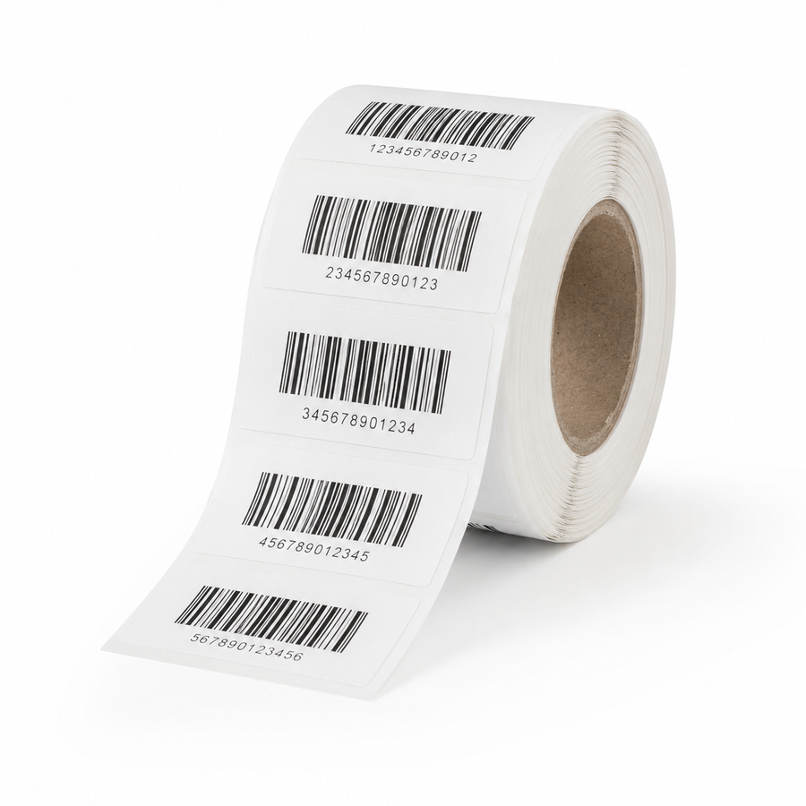 Realistic roll of custom printed barcode labels