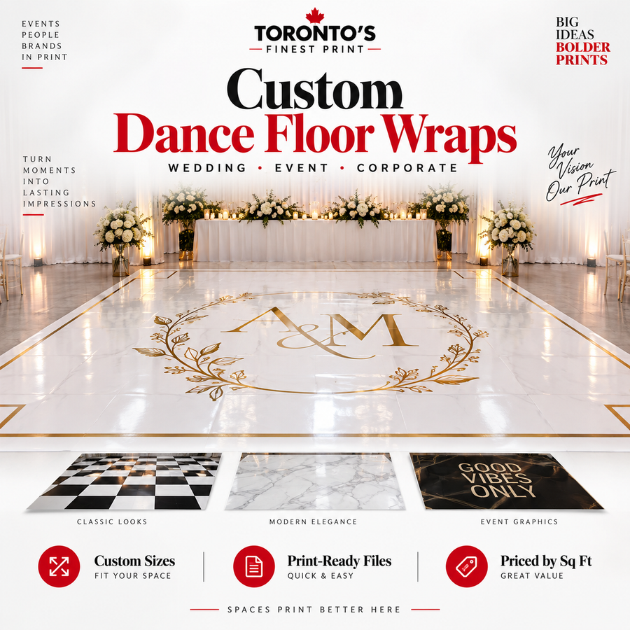 Custom dance floor wraps for weddings, events and corporate spaces by Toronto's Finest Print