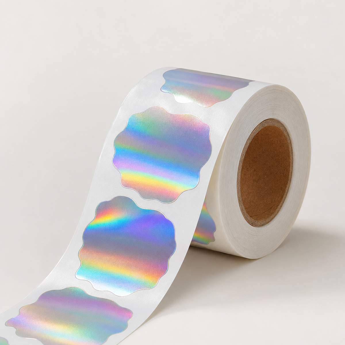 Realistic roll of custom holographic labels printed in Toronto