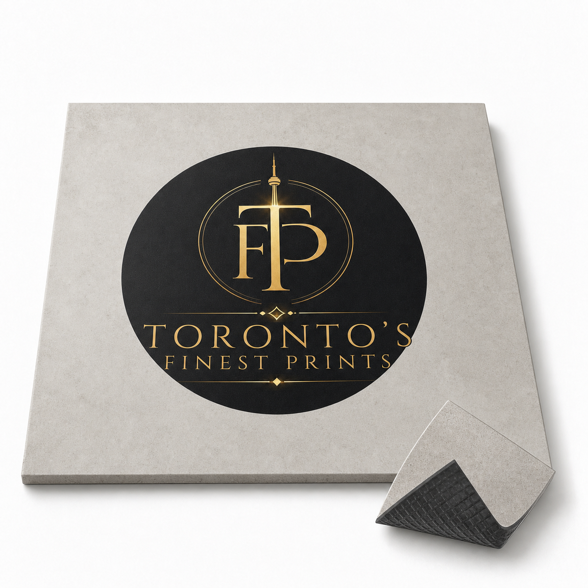 Toronto's Finest Prints branded indoor floor decal in a lobby