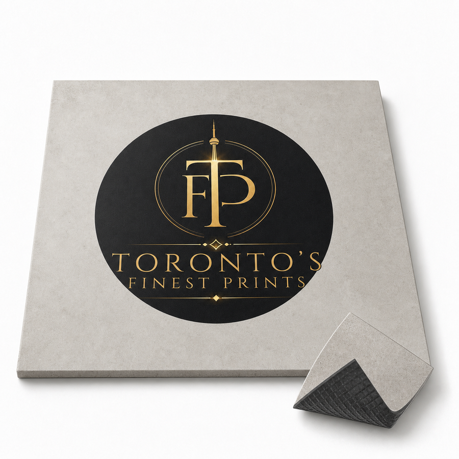 Toronto's Finest Prints branded indoor floor decal in a lobby