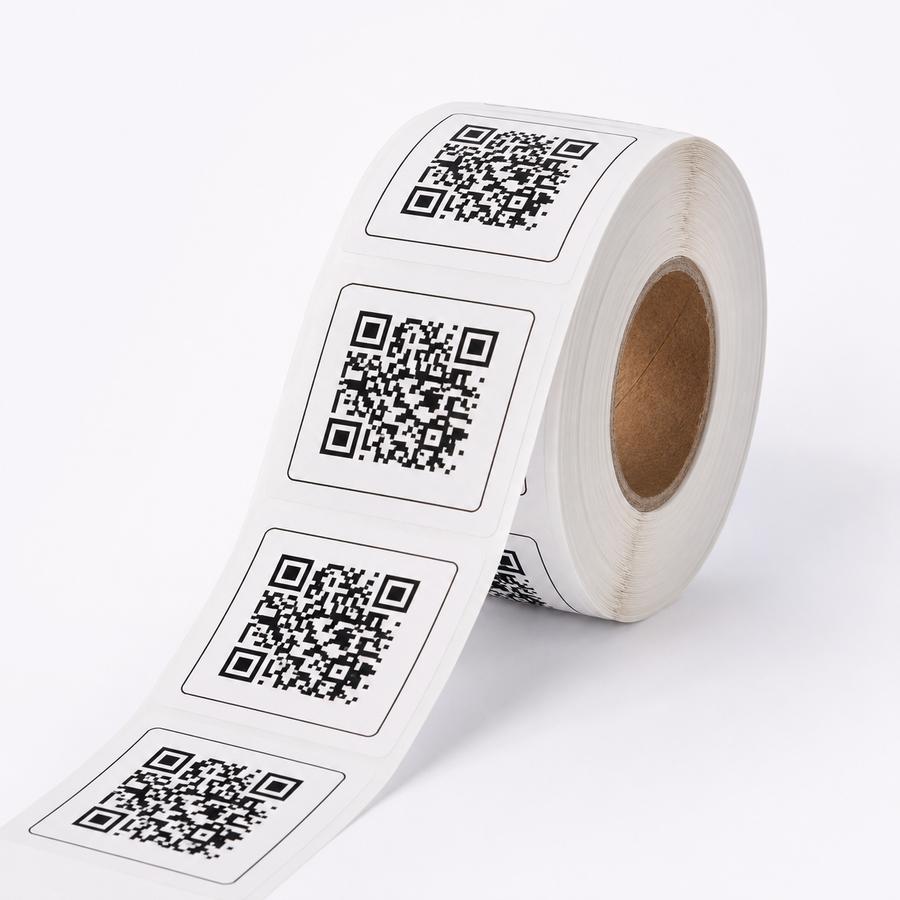 Realistic roll of custom printed QR code labels