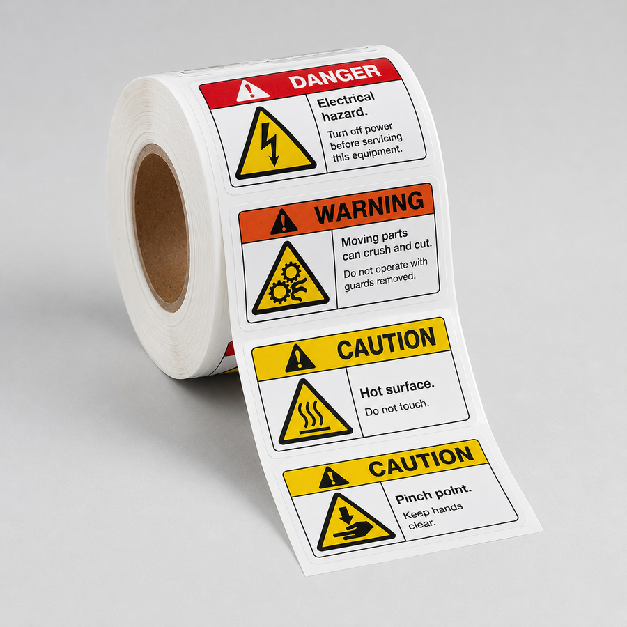 Realistic roll of durable custom safety and warning labels